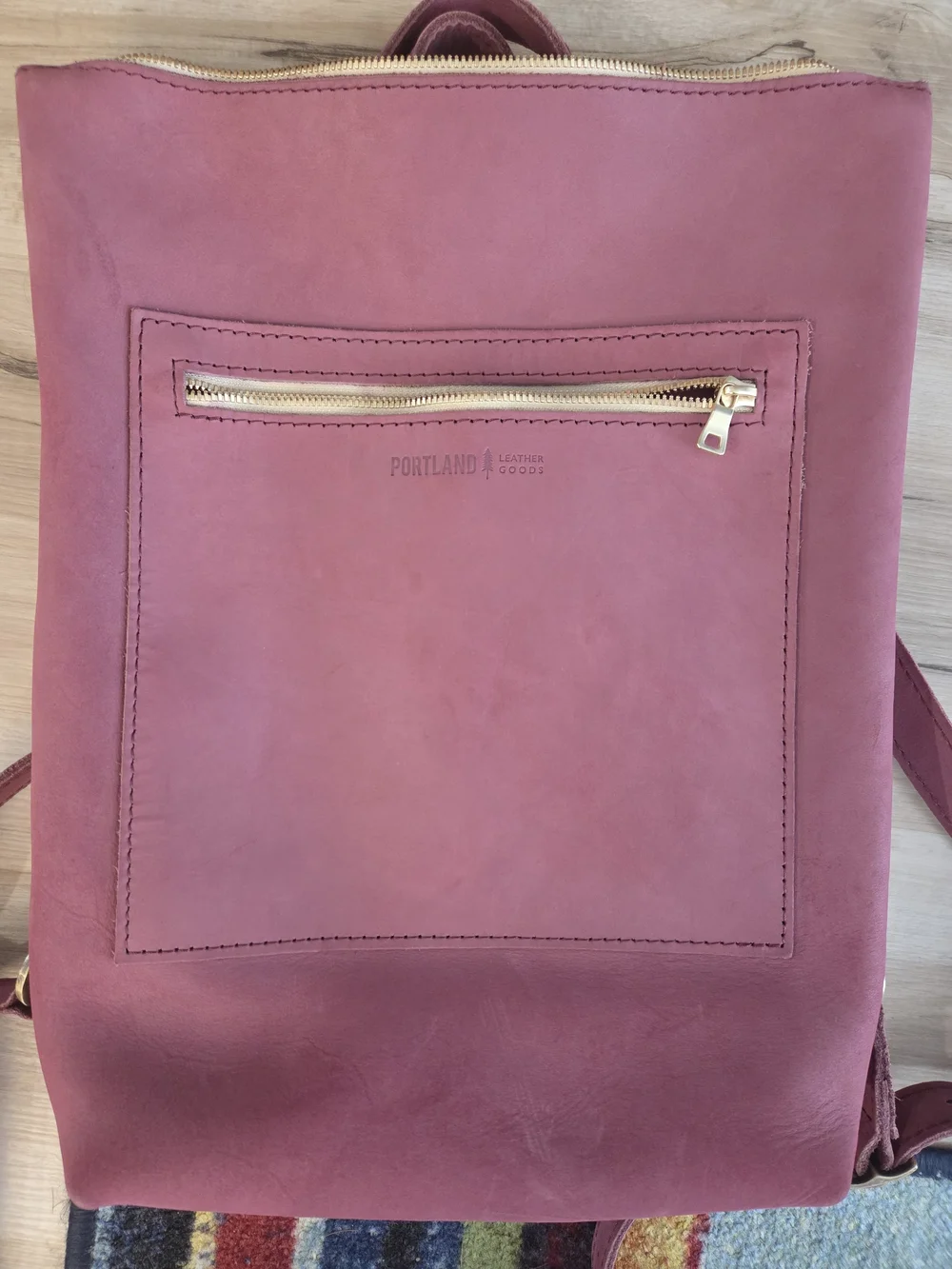 Portland Leather Mauve Leather Pouch with Gold Zipper